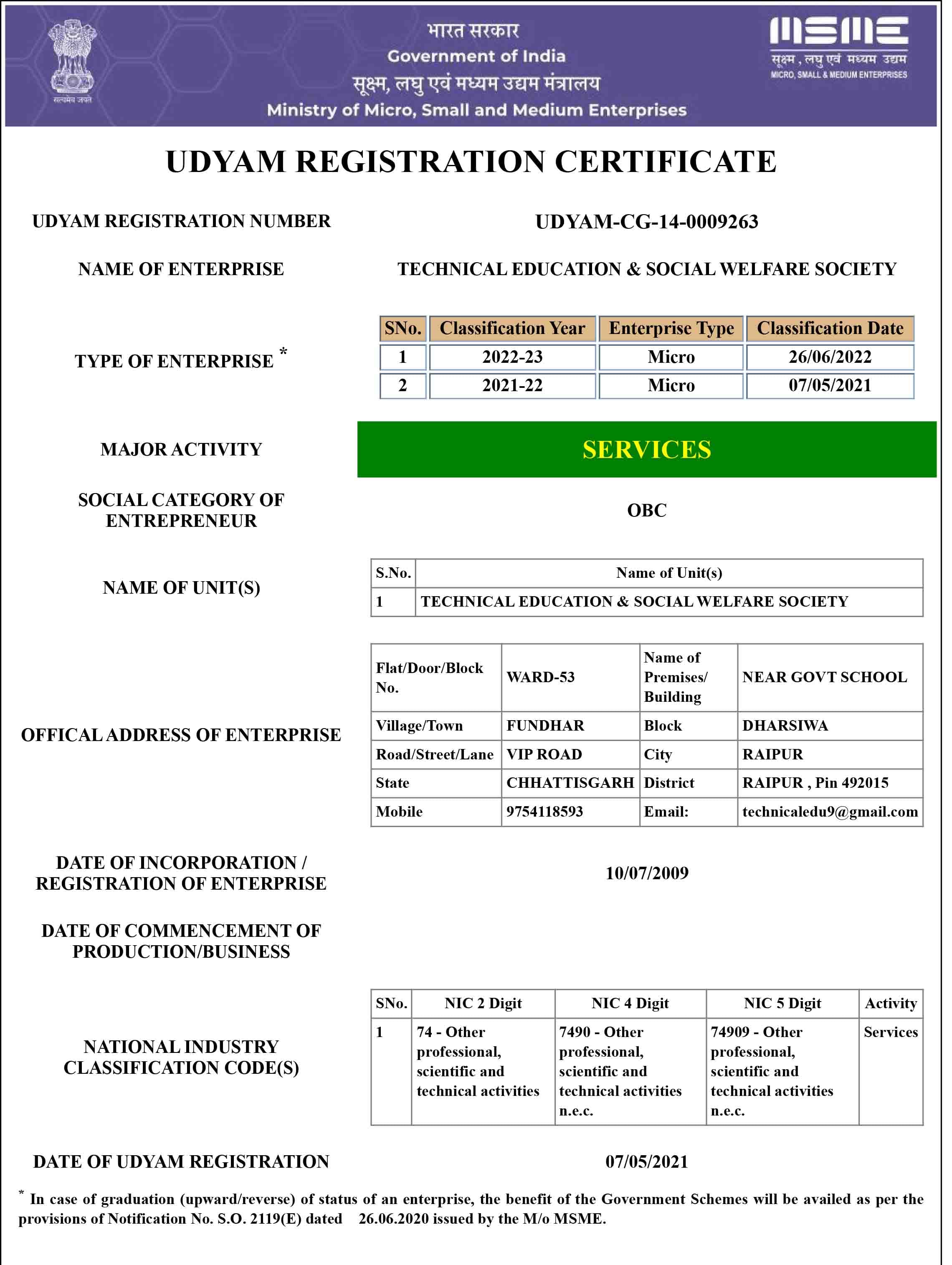 UDYAM Certificate